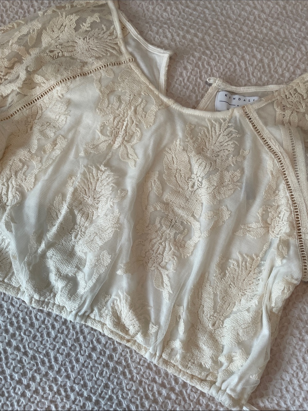 Kendall & Kylie Cream Floral Lace Crop Top